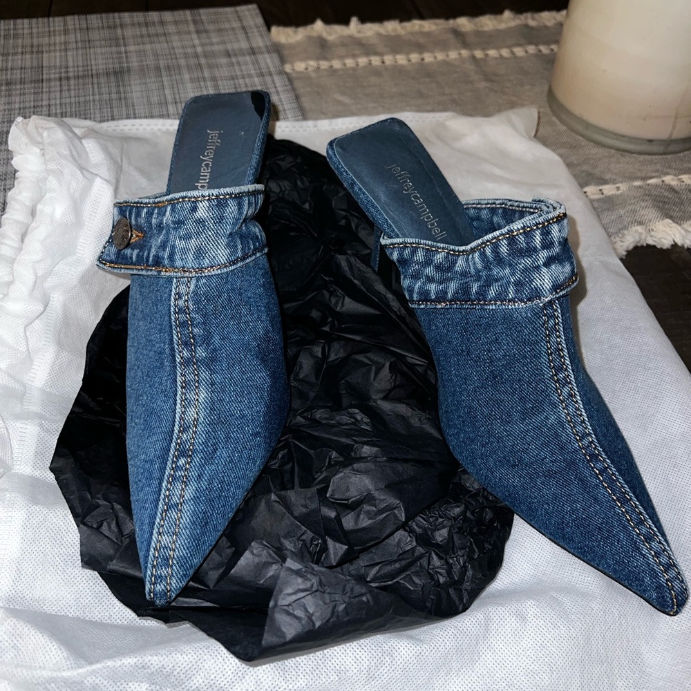 Jeffrey Campbell Denim Blue Heeled Mules